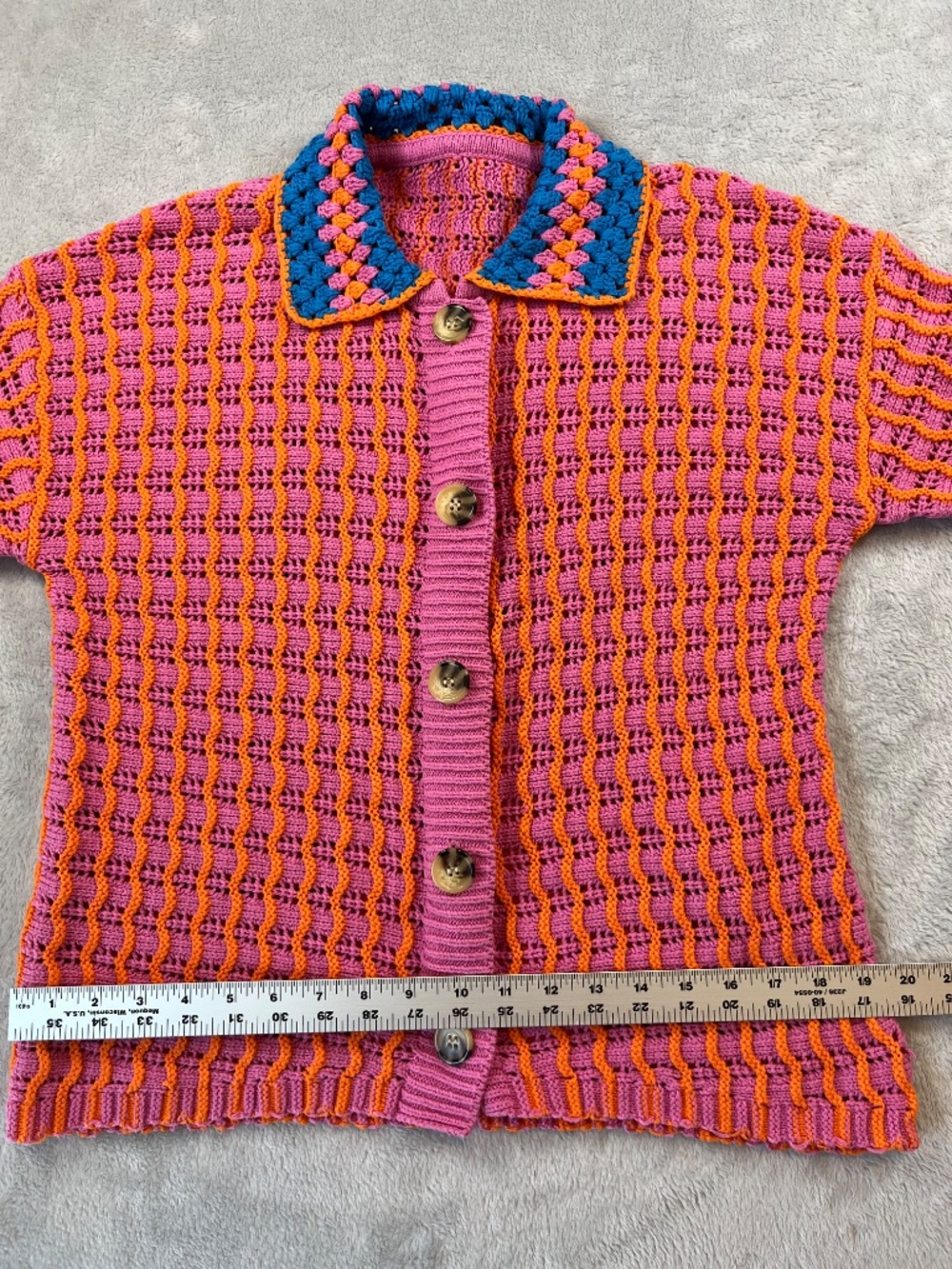 Vibrant BDG PInk & Orange Chunky Knit Cardigan Sweater Urban Outfitters - Picture 7 of 10
